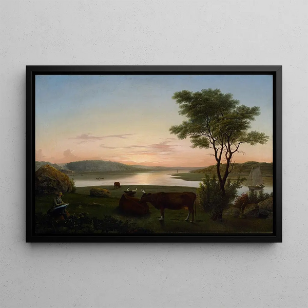 Bras de mer en Nouvelle-Angleterre avec autoportrait - Fitz Henry Lane — framed artwork on a wall