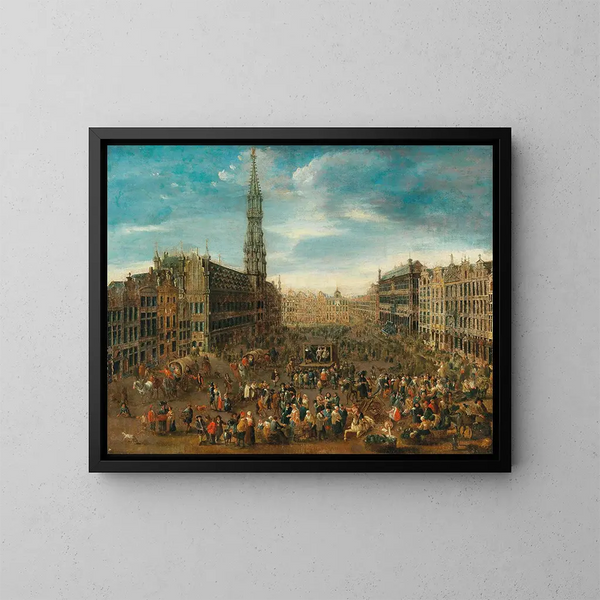 a market scene on the Grand-Place in Brussels - Flemish School — framed artwork on a wall