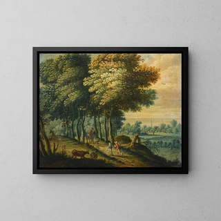Flemish School - Bosky Landscape With Figures.webp