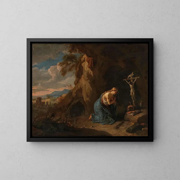 Landscape with the Penitent Magdalene - Flemish School — framed artwork on a wall
