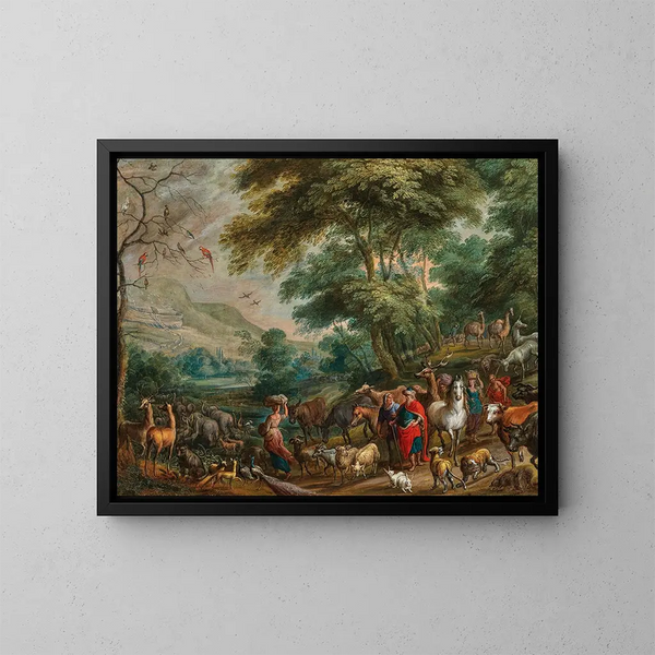 L'Entrée des animaux dans l'Arche de Noé - Flemish School — framed artwork on a wall