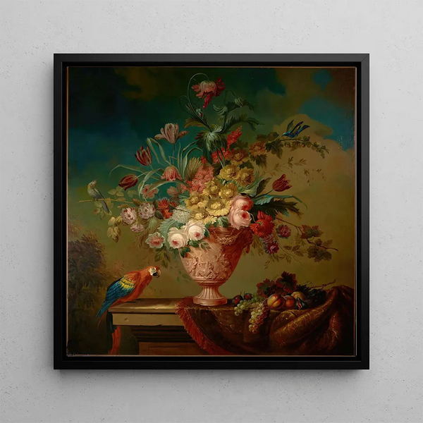Fleurs dans une Urne sur un Rebord - École française
