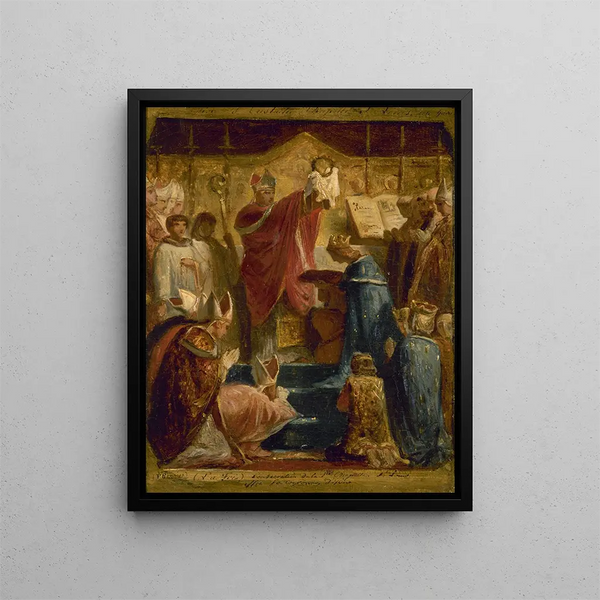 Consecration of the Holy Chapel of St. Louis offers the crown of thorns - Félix-Joseph Barrias — framed artwork on a wall