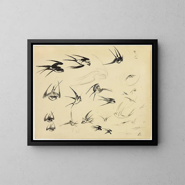 Les Hirondelles - Félix Bracquemond — framed artwork on a wall