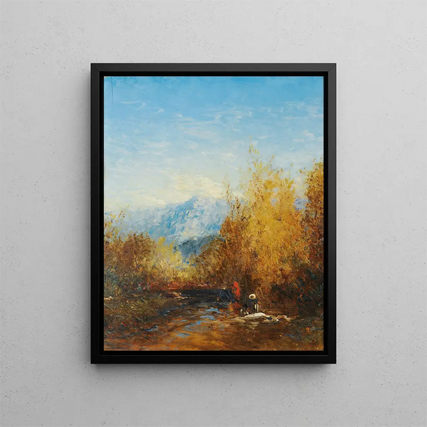 van een groep mensen in een berglandschap - Félix Ziem — ingelijst kunstwerk aan de muur