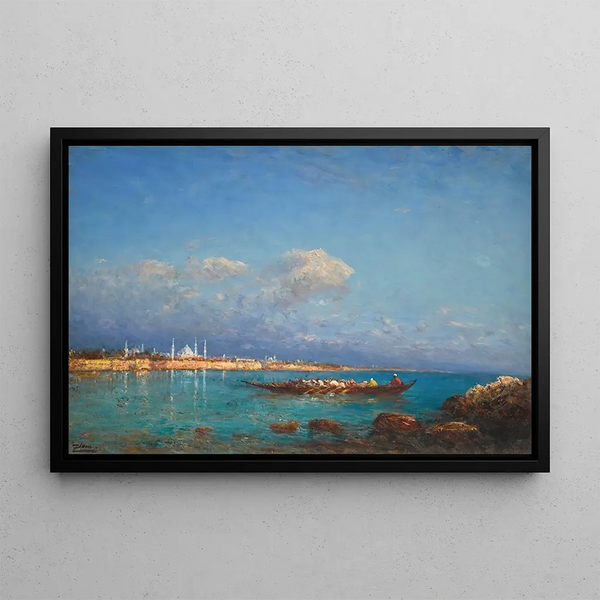 Constantinople painting from the Sea of Marmara - Félix Ziem — framed artwork on a wall