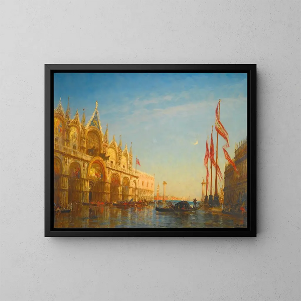 overstromingen op het San Marcoplein, Venetië - Félix Ziem — ingelijst kunstwerk aan de muur