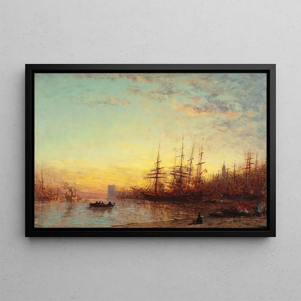 De haven van Marseille bij zonsondergang - Félix Ziem — ingelijst kunstwerk aan de muur