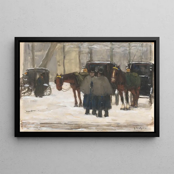 Carrosses et cochers dans la neige - Floris Arntzenius — framed artwork on a wall