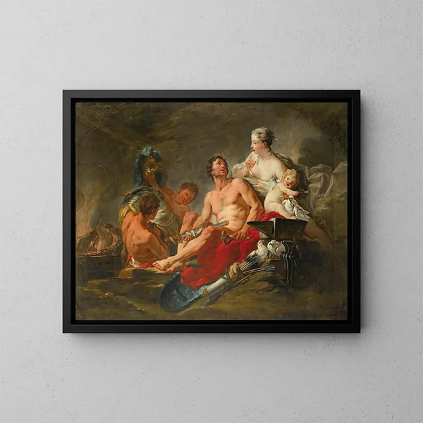 Venus in Vulcan's forge - School of François Boucher — framed artwork on a wall