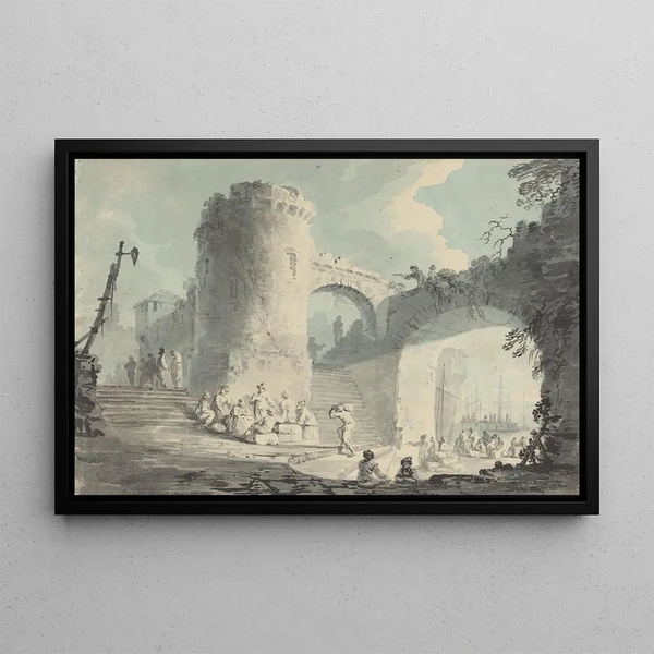 Port Scene - School of Claude Joseph Vernet — framed artwork on a wall