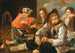 Jongens die kaarten spelen en een doedelzakspeler, allegorie van het gehoor en het zicht - School van Eberhard Keil — weergave van het kunstwerk