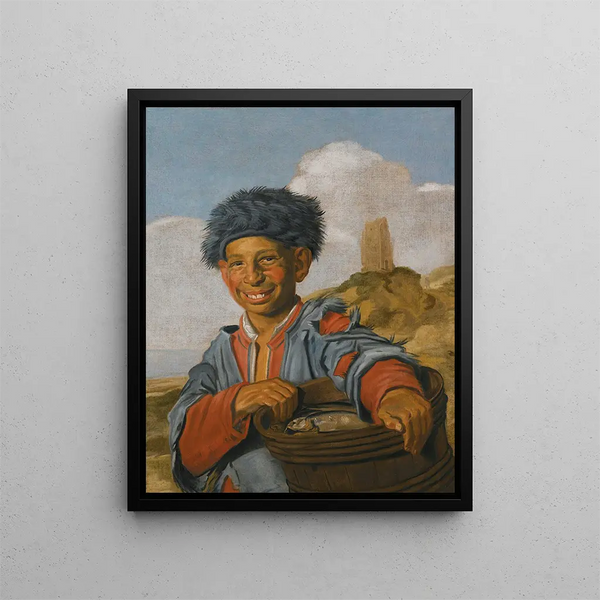 De lachende visser - School van Frans Hals — ingelijst kunstwerk aan de muur