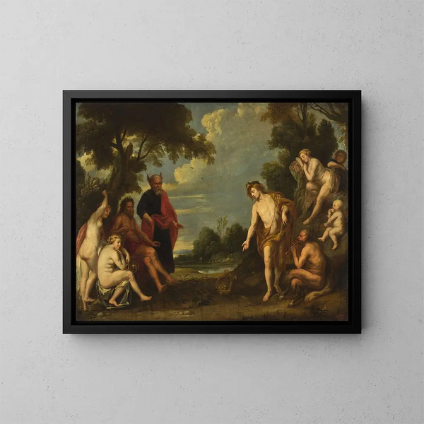 De Oordeel van Midas - School van Jacob Jordaens — ingelijst kunstwerk aan de muur