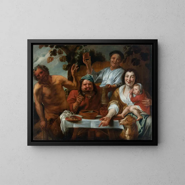 De satyr en de boer - School van Jacob Jordaens — ingelijst kunstwerk aan de muur
