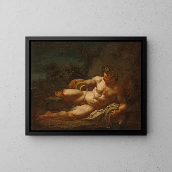 a reclining river god in a landscape - School of Nicolas Poussin — framed artwork on a wall