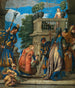 Elegante figuren met lansiers bij een loggia - School van Paolo Caliari — weergave van het kunstwerk