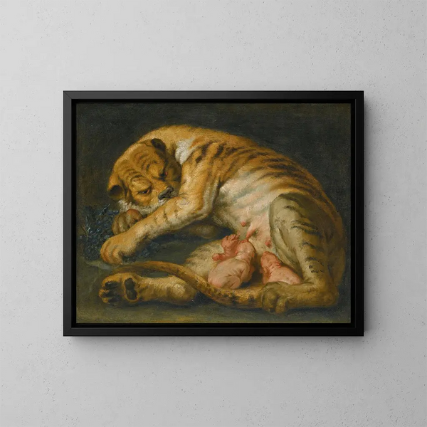 A tigress with her cubs - School of Peter Paul Rubens — framed artwork on a wall