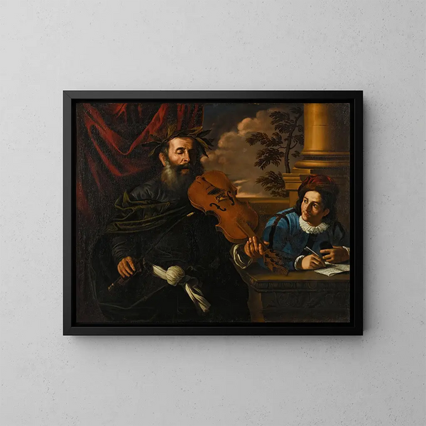 Homer die viool speelt in gezelschap van een leerling - School van Pier Francesco Mola — ingelijst kunstwerk aan de muur