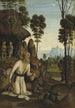 Sint Jerome in de woestijn - School van Pietro Perugino — weergave van het kunstwerk