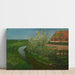 Reproduction of the painting of a curved irrigation ditch bordering a farmyard with flowering trees - Piet Mondriaan