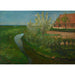 Reproduction of the painting of a curved irrigation ditch bordering a farmyard with flowering trees - Piet Mondriaan
