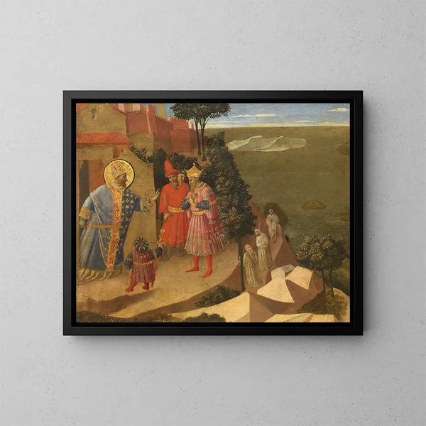 Saint Romuald refuses admission to the church to Emperor Otto III - Fra Angelico — framed artwork on a wall