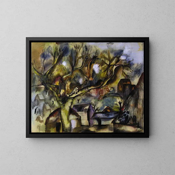 van een boerderijstilleven bij schemering - Frances Hodgkins — ingelijst kunstwerk aan de muur