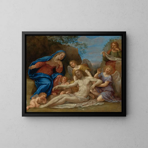 Lamentation avec la Vierge, saint Jean et des anges - Francesco Albani — framed artwork on a wall