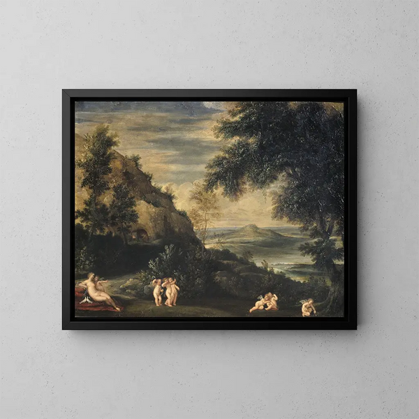 Landscape with Venus and Cupids - Francesco Albani — framed artwork on a wall