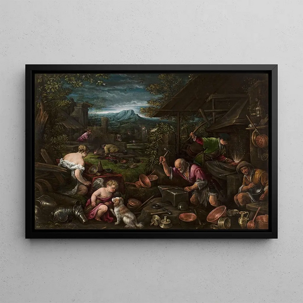 La Forge de Vulcain - Francesco Bassano le Jeune — framed artwork on a wall