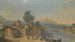 Vue capricieuse d'une ville fortifiée avec des figures élégantes sur la rivière - Francesco Battaglioli — weergave van het kunstwerk