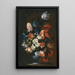 Natuurstudie met tulpen, gipskruid en andere bloemen in een vaas van blauw en wit porselein - Francesco Caldei — ingelijst kunstwerk aan de muur