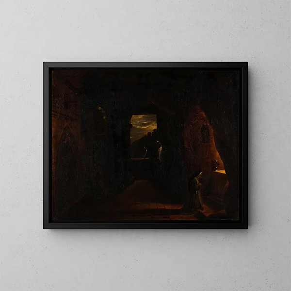 Night scene: Nuns in a convent - Francesco Diofebi — framed artwork on a wall