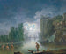 Een rivierlandschap bij maanlicht met vissers die werken bij fakkellicht, de tempel van Vesta op de achtergrond rechts - Francesco Fidanza — weergave van het kunstwerk