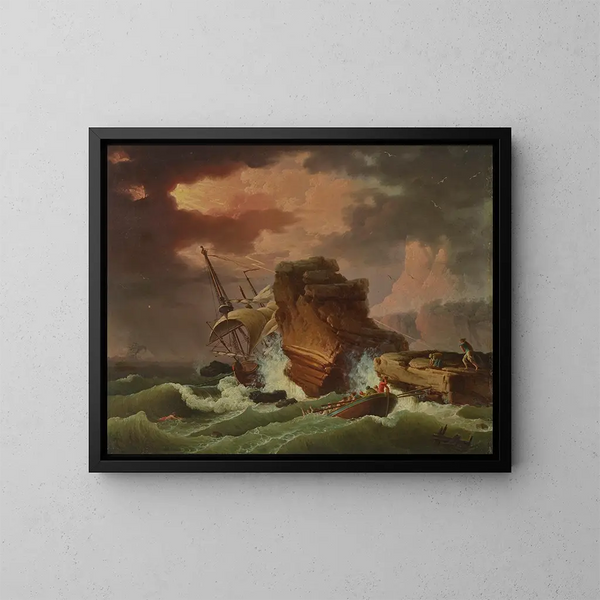 A shipwreck in a storm - Francesco Fidanza — framed artwork on a wall