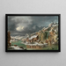 Landschap met winterse scène met reizigers bij een rivier - Francesco Foschi — ingelijst kunstwerk aan de muur