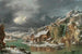 Landschap met winterse scène met reizigers bij een rivier - Francesco Foschi — weergave van het kunstwerk