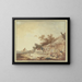 Een reiziger die laarzen krijgt aangemeten, staat met zijn paarden bij een drinkbak, terwijl twee ruiters van links naderen. - Francesco Giuseppe Casanova — ingelijst kunstwerk aan de muur