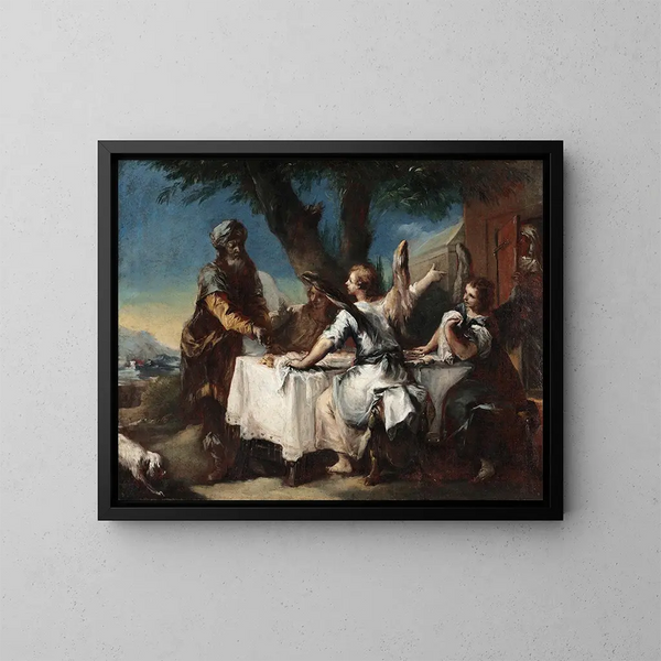 Abraham accueillant les trois anges - Francesco Guardi — framed artwork on a wall
