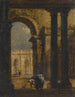 Hof van het paleis Capriccio - Francesco Guardi — weergave van het kunstwerk