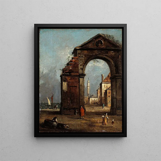 Francesco Guardi - Caprice avec arc triomphal en ruine et paysage du bord de la lagune.webp