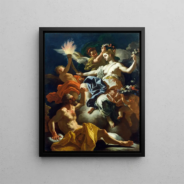 Aurora taking leave of Tithonus - Francesco Solimena — framed artwork on a wall