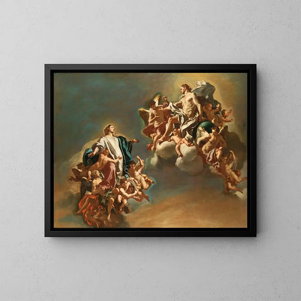 L'Assumption of the Virgin - Francesco Solimena — framed artwork on a wall