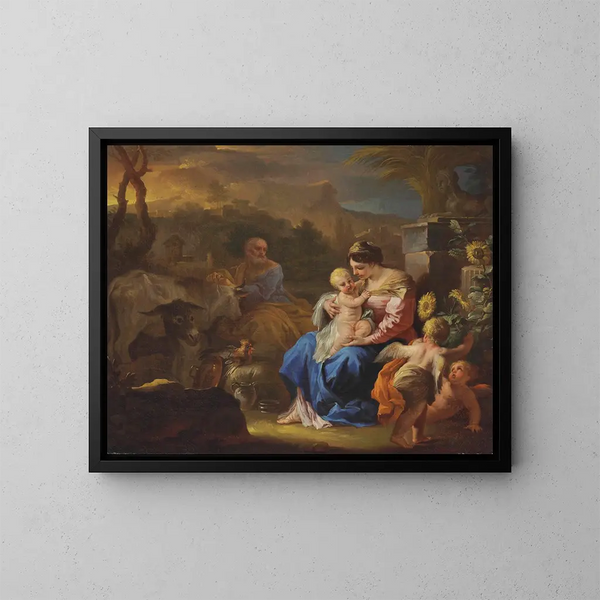 The Rest During the Flight into Egypt - Francesco Solimena — framed artwork on a wall