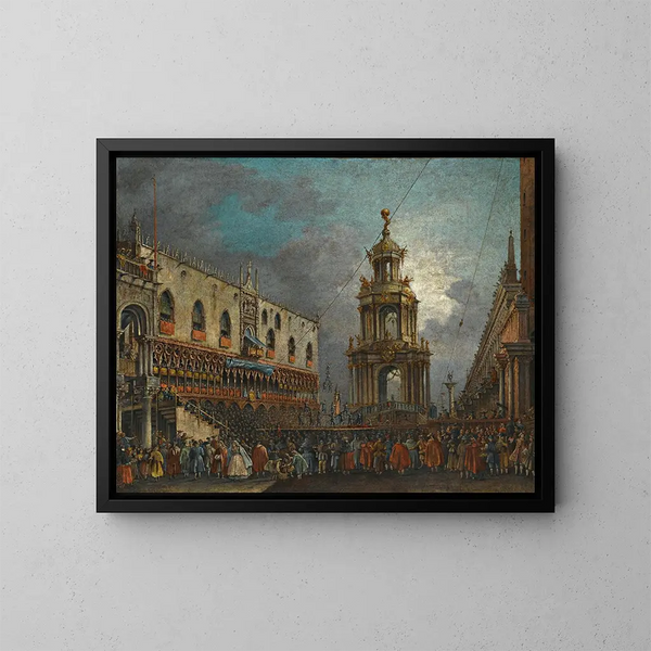 Venice, view of the Piazzetta during Carnival - Francesco Zanin — framed artwork on a wall
