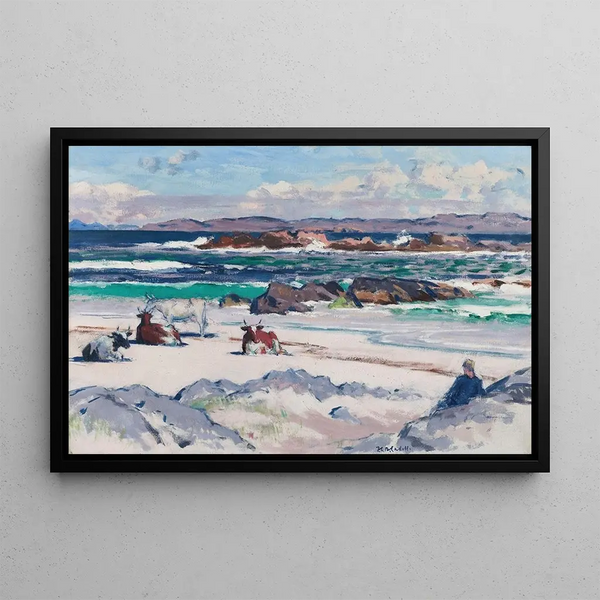 Bétail sur le rivage d'Iona - Francis Campbell Boileau Cadell — framed artwork on a wall