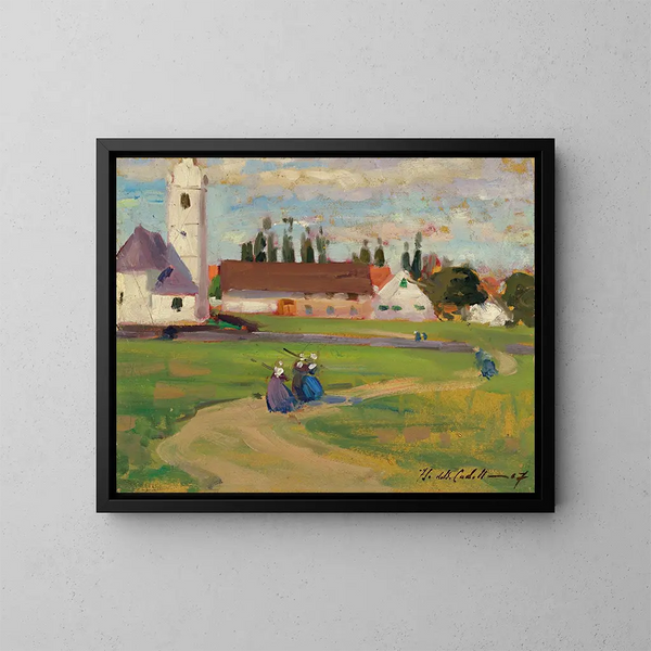 Figures sur un chemin de village - Francis Campbell Boileau Cadell — framed artwork on a wall