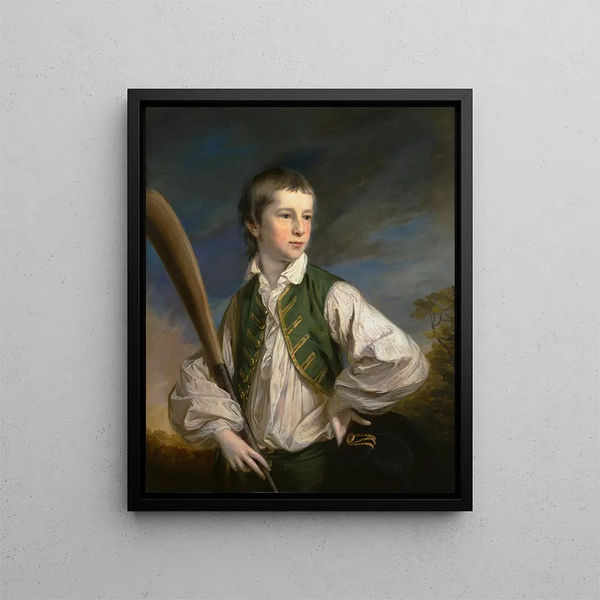 Charles Collyer as a boy with a cricket bat - Francis Cotes — framed artwork on a wall