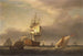Een marinescène met oorlogsschepen en kleine boten - Francis Holman — weergave van het kunstwerk